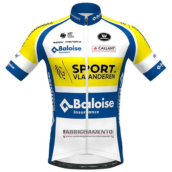 Abbigliamento Sport Vlaanderen-baloise 2020 Manica Corta e Pantaloncino Con Bretelle Bianco Giallo Blu - Clicca l'immagine per chiudere